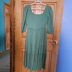 Linen green cottage core dress